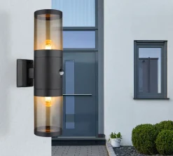 GLOBO Retrofit Außenwandleuchte XELOO B 2-flg schwarz /rauchfarbig