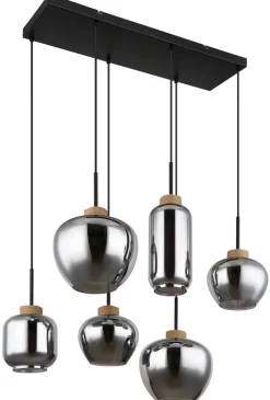 GLOBO Retrofit Balkenpendel MATT 6-flg naturfarbig /Rauchglas