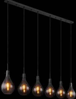 GLOBO Retrofit Balkenpendel OSKUS 6-flg schwarz /Rauchglas