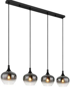 GLOBO Retrofit Balkenpendel MAXY 4-flg schwarz /Rauchfarbig