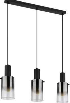 GLOBO Retrofit Balkenpendel FLORENTINA 3-flg schwarz /Rauchglas
