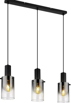 GLOBO Retrofit Balkenpendel FLORENTINA 3-flg schwarz /Rauchglas