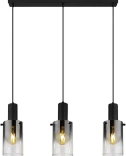 GLOBO Retrofit Balkenpendel FLORENTINA 3-flg schwarz /Rauchglas