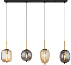 GLOBO Retrofit Balkenpendel BLACKY 4-flg schwarz /rauchfarbig amber