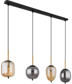 GLOBO Retrofit Balkenpendel BLACKY 4-flg schwarz /rauchfarbig amber