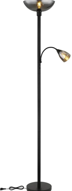 GLOBO Retrofit Deckenfluter mit Leselampe BLADE schwarz /Rauchglas