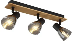 GLOBO Retrofit Deckenlampe CLAUDE 3 Spots schwarz /Holz