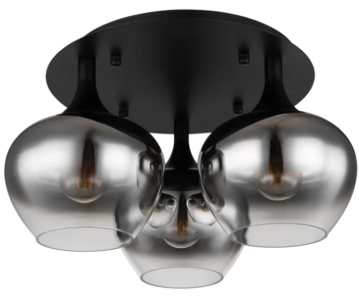 GLOBO Retrofit Deckenlampe MAXY 3-flg schwarz /Rauchglas
