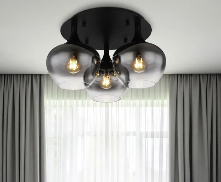 GLOBO Retrofit Deckenlampe MAXY 3-flg schwarz /Rauchglas