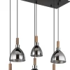 GLOBO Retrofit LED Balkenpendel MATTEA 6-flg schwarz /Holzdekor