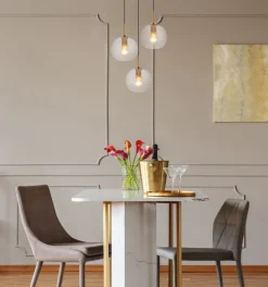 GLOBO Retrofit Pendelleuchte ADARA 3-flg messingfarbig /Klarglas