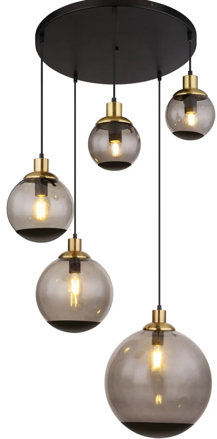 GLOBO Retrofit Pendelleuchte POTTER 65 cm schwarz /messingfarbig