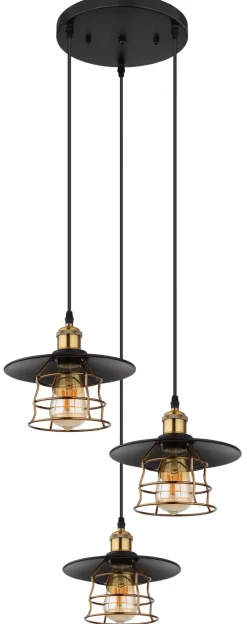 GLOBO Retrofit Pendelleuchte VIEJO 3-flg schwarz /altmessingfarbig