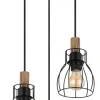 GLOBO Retrofit Pendelleuchte MINA II 3-flg schwarz /Holz naturfarbig