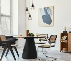 GLOBO Retrofit Pendelleuchte MINA II 3-flg schwarz /Holz naturfarbig