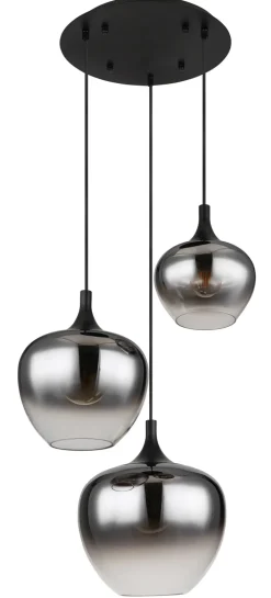 GLOBO Retrofit Pendelleuchte MAXY 3-flg schwarz /Rauchglas