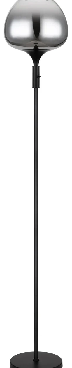 GLOBO Retrofit Stehlampe MAXY 165 cm schwarz /Rauchglas