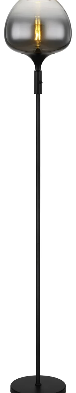 GLOBO Retrofit Stehlampe MAXY 165 cm schwarz /Rauchglas