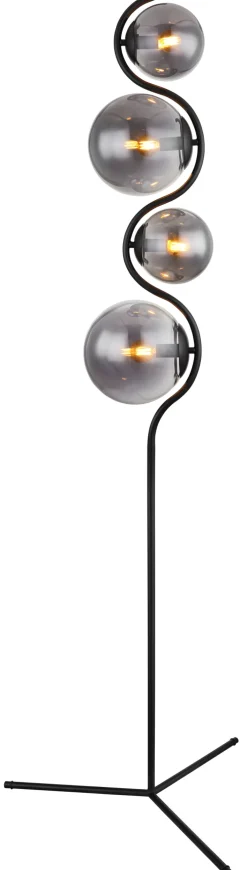 GLOBO Retrofit Stehlampe PORRY 4-flg schwarz /rauchfarbig