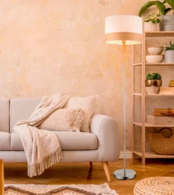 GLOBO Retrofit Stehleuchte CHIPSY beige /Holzdekor