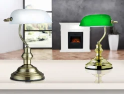 GLOBO Retrofit Tischlampe BANKERS messingfarbig /grün
