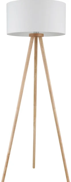 Globo Retrofit Tripod Stehlampe STABILO, Holznachbildung/Textil, Höhe 150 cm Braun/Weiß