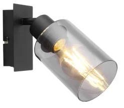 GLOBO Retrofit Wandleuchte HADERA 1 Spot schwarz /Rauchglas
