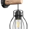 GLOBO Retrofit Wandleuchte MINA II schwarz /Holz naturfarbig