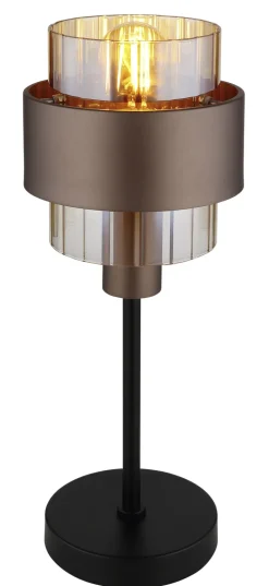 GLOBO Tischlampe MILLEY, Metall/Glas, Höhe 47 cm Braun/Schwarz/Goldfarbig