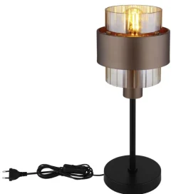 GLOBO Tischlampe MILLEY, Metall/Glas, Höhe 47 cm Braun/Schwarz/Goldfarbig