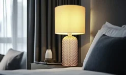 GLOBO Tischlampe SOFIA, Glas/Textil, Höhe 50 cm, E27, Schutzklasse 2, IP20, Beige