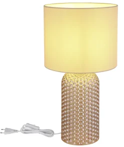 GLOBO Tischlampe SOFIA, Glas/Textil, Höhe 50 cm, E27, Schutzklasse 2, IP20, Beige
