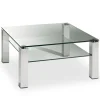 HAUKE HENDRIKS Couchtisch 80 x 80 cm Klarglas/ Metall matt vernickelt