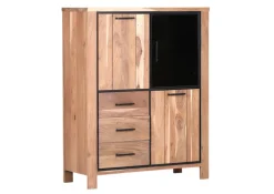 Highboard AKAZIO, Holz/Metall/Glas, 110 x 44 x 136 cm, Akazie massiv lackiert