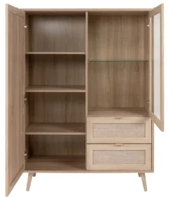 Highboard BALI 101,4 x 139 cm Sonoma Eiche/ Rafia Geflecht