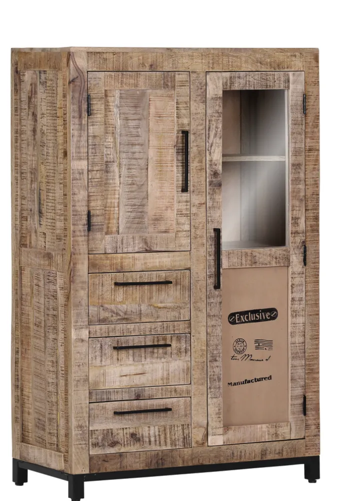 Highboard CHASE 95 x 147 cm Mango massiv/schwarz