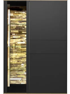 Highboard COMO 101 x 145 cm Anthrazit matt Lack/Asteiche-Dekor