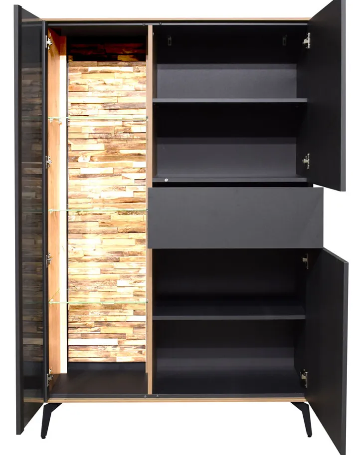 Highboard COMO 101 x 145 cm Anthrazit matt Lack/Asteiche-Dekor