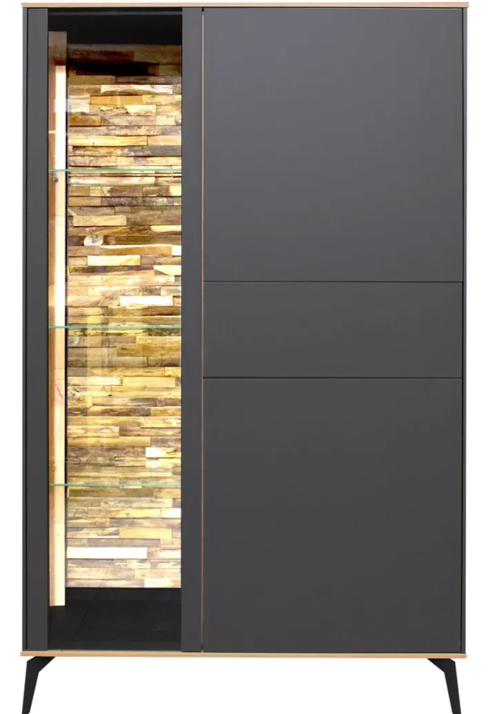 Highboard COMO 101 x 145 cm Anthrazit matt Lack/Asteiche-Dekor