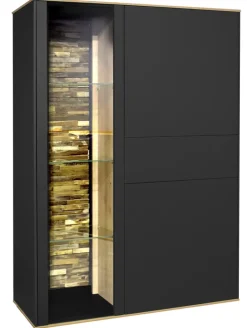 Highboard COMO 101 x 145 cm Anthrazit matt Lack/Asteiche-Dekor