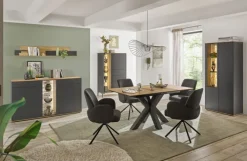 Highboard COMO 101 x 145 cm Anthrazit matt Lack/Asteiche-Dekor