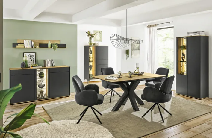 Highboard COMO 101 x 145 cm Anthrazit matt Lack/Asteiche-Dekor