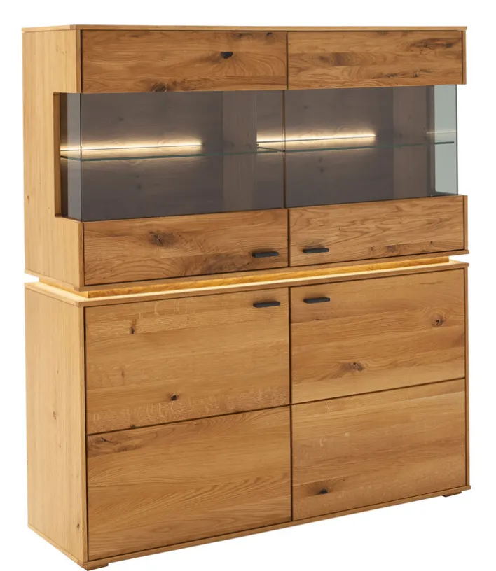 Highboard COMO 123 x 137 cm Wildeiche / Glas