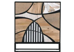 Highboard DAKOTA 100 x 110 cm Mango Massivholz natur, weiß, weiß-schwarz, Wiener Geflecht