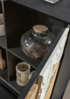 Highboard DAKOTA 100 x 110 cm Mango Massivholz natur, weiß, weiß-schwarz, Wiener Geflecht