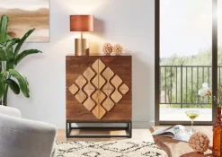 Highboard DIEGO Mango massiv Metall 100 x 80 x 42 cm braun gebeizt/lackiert/natur Schwarz