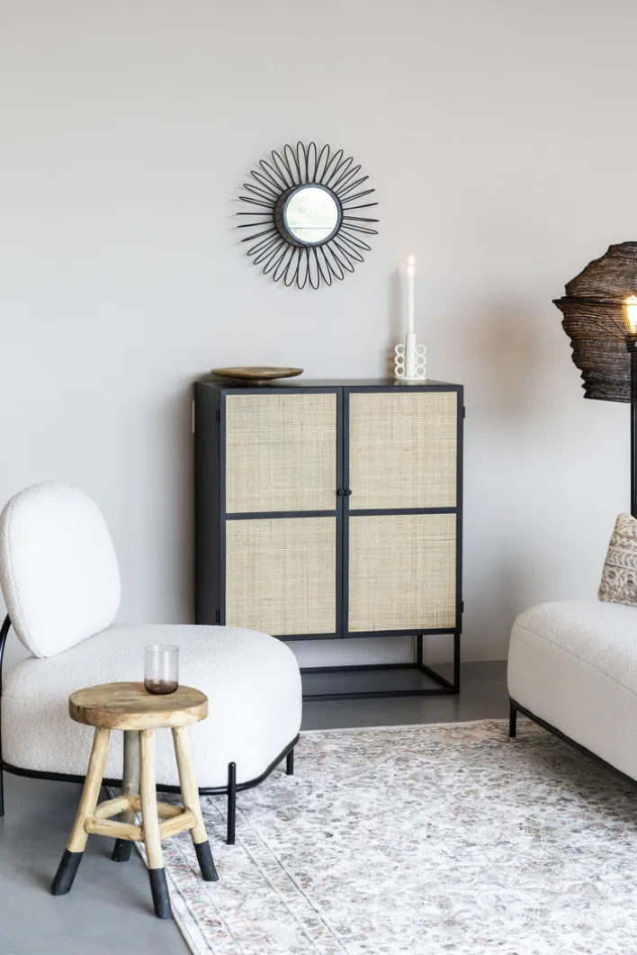 Highboard JOANNA 80 x 100 cm Rattangeflecht/schwarz