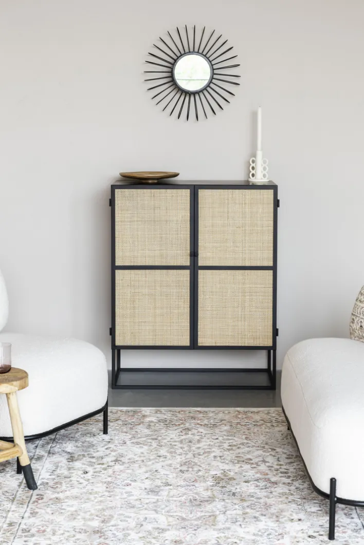 Highboard JOANNA 80 x 100 cm Rattangeflecht/schwarz