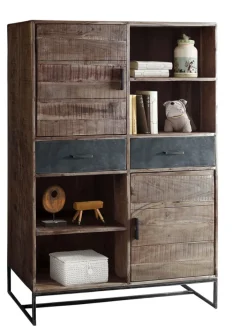 Highboard JOHNSON 165 x 118 x 40 cm Holz Akazie braun/grau