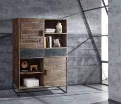 Highboard JOHNSON 165 x 118 x 40 cm Holz Akazie braun/grau